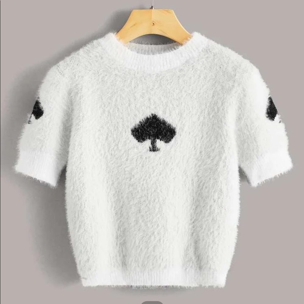 Furry white sweater with spade ♠️ detail